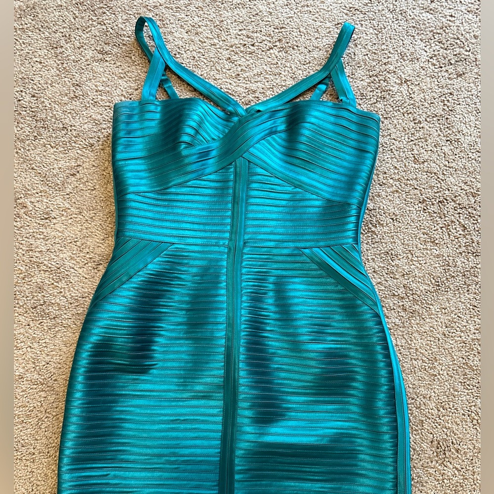 BCBGMaxAzria Teal Bandage Mini Dress - Picture 2 of 10